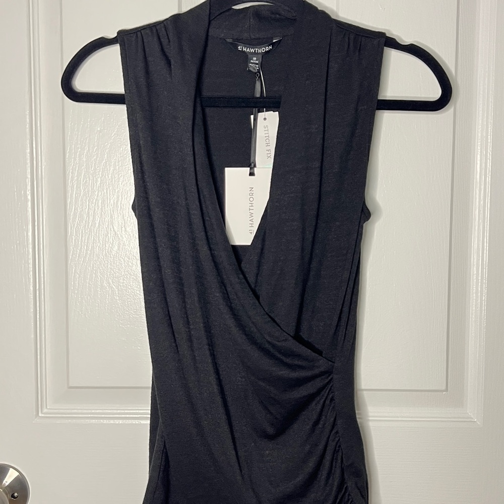 Chaus Black Sleeveless Wrap Bodysuit